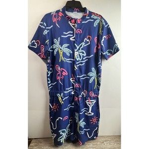 UNIFACO Mens Teen Boys Jumpsuits Hawaiian Flamingo Rompers Short Sleeve Short Lg